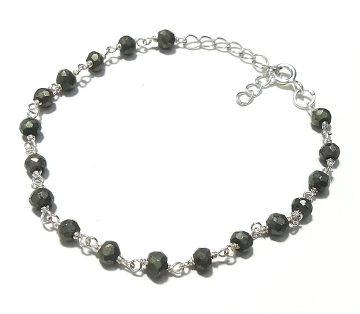 Natural Pyrite Gemstone Chain Bracelet, 925 Sterling Silver Jewelry Good Quality Pyrite  Bracelet Handmade Bracelet, Gift For Girls & Women.