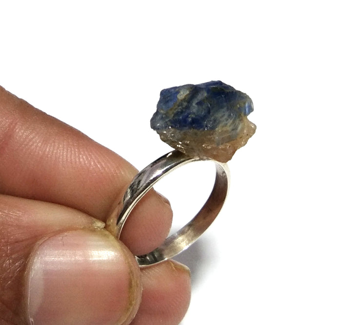 Natural Blue Kyanite Rough Stone Ring, 925 Solid Sterling Silver Ring, Blue Color Kyanite Stone Size 17x9mm Handmade Ring, Gift Wedding Ring