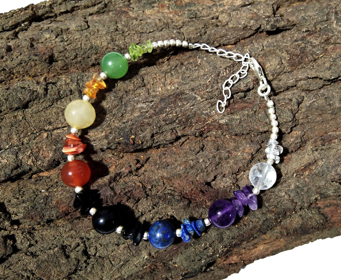 925 Sterling Silver With Natural Gemstone 7 Chakra Bracelet, Reiki Healing Crystal Gemstone Anxiety Healing Crystal Bracelet Yoga Energy