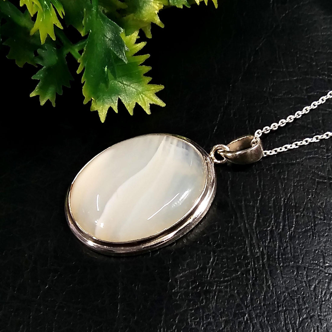 Nature Grey Agate Pendant Chain Necklace, With 925 Starling Silver Jewelry, Grey Agate handmade Pendant, Gift Easter Chain Pendant