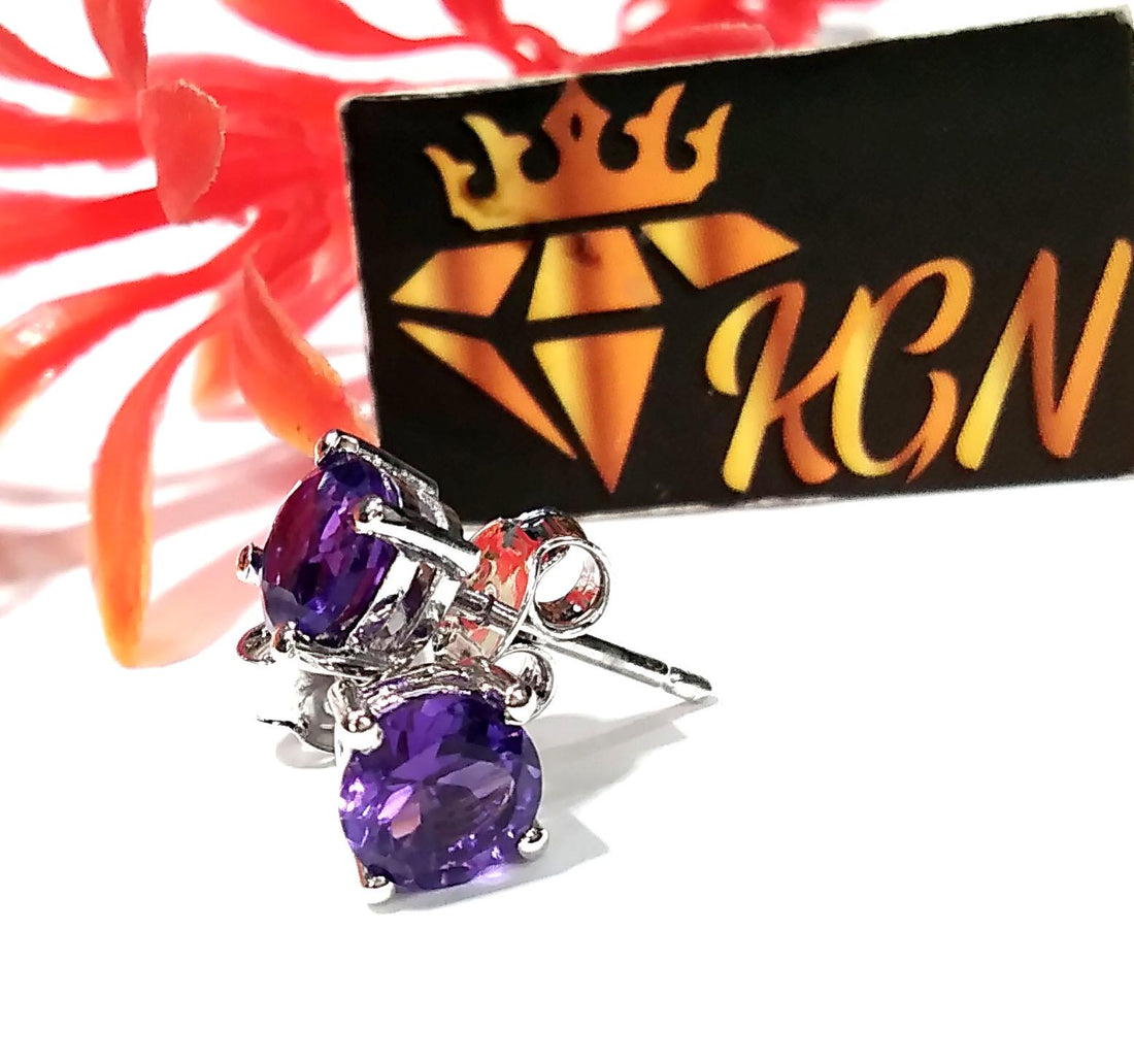 Amethyst Stud Earrings, 925 Solid Starling Silver Earring Jewelry, Natural Amethyst Gemstone Round Shape Stone Size 6x6 mm Gift For Women.