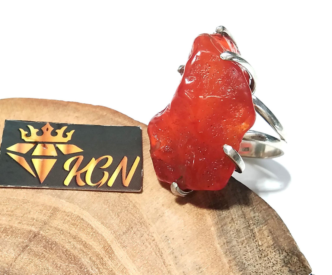 Natural Gemstone Rough Carnelian Ring, 925 Sterling Silver Raw Stone Stacking Ring, Handmade Ring, Birthstone Ring, Unique Gift for Her
