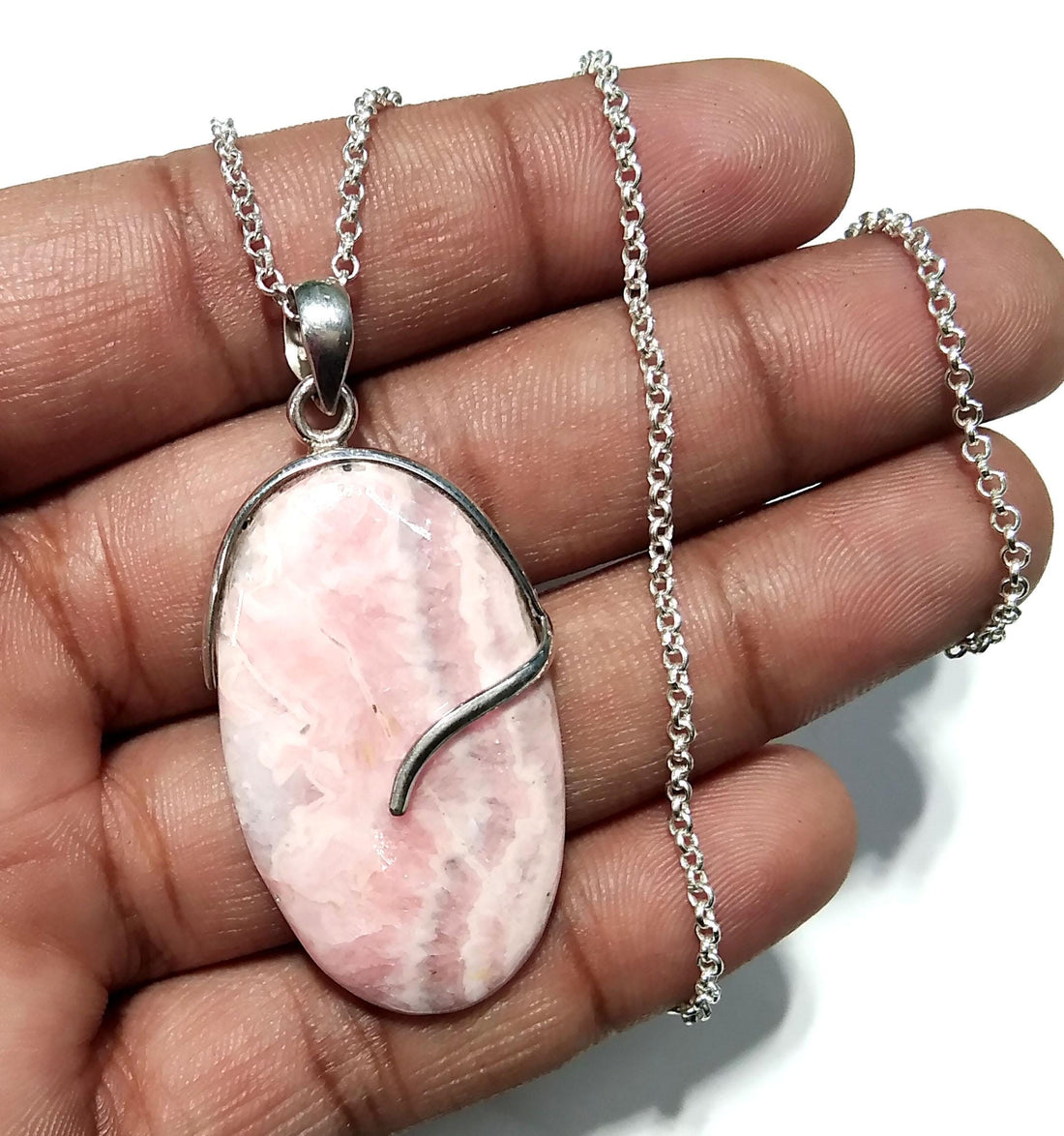 Rhodochrosite Pendant Chain Necklace, Amazing Color Gemstone Pendant, 925 Starling Silver Design Pendant, For Girls/Women.
