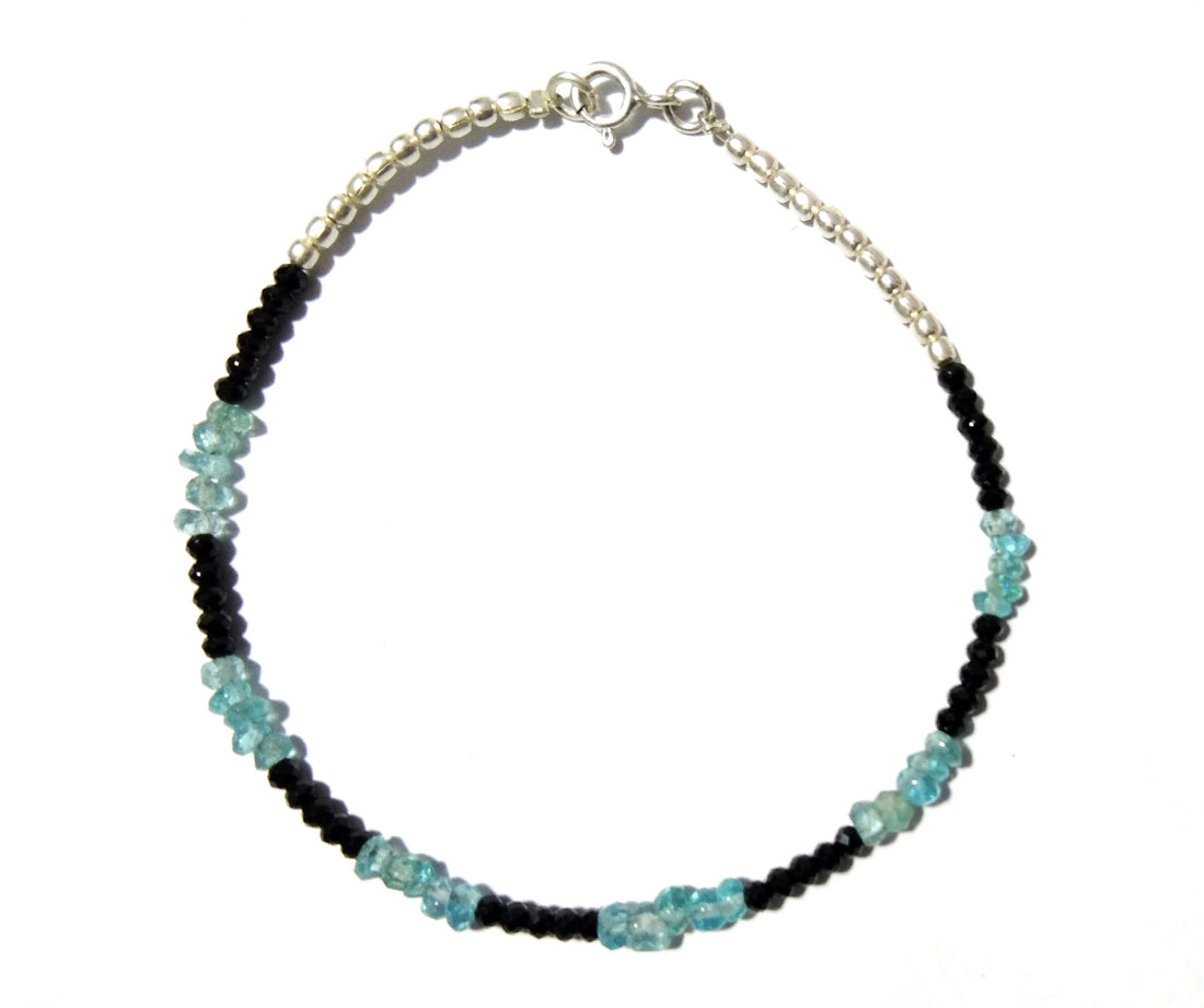 Apatite & Black Spinel Bracelet, Apatite Jewelry, Black Spinel Bracelet, May Birthstone, 925 Silver Wristlet Beaded Bracelet, Gift For Her