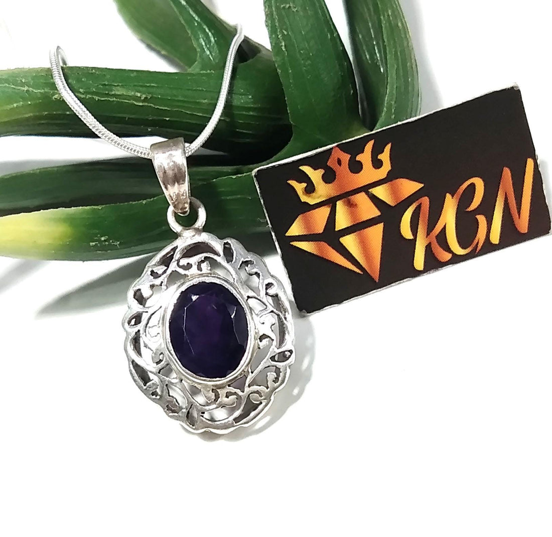 Natural Amethyst Gemstone Chain Pendant Necklace, 925 Starling Silver Amazing Design Nice Color Amethyst Stone Pendant, For Gift Girls/Women