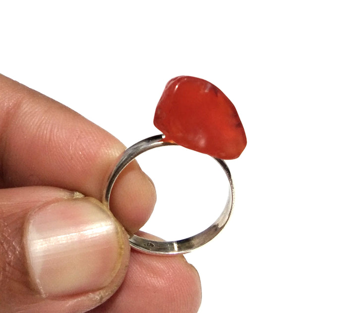 Natural Carnelian Rough Stone Ring, 925 Solid Sterling Silver Ring, Red Color Carnelian Stone Size 14x9 mm Handmade Ring, Gift Wedding Ring
