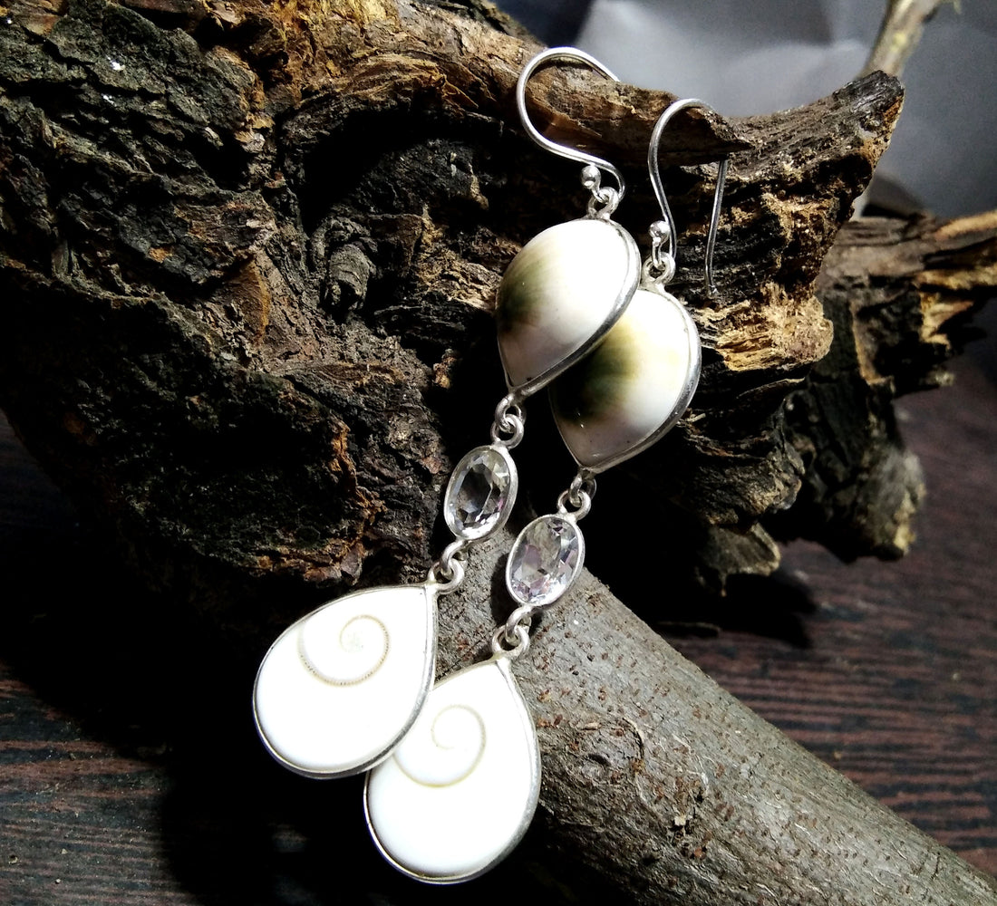Natural Shiva Eye Shell Stone Earring, 925 Solid Starling Silver Earring, Beautiful Shiva Eye Shell/Topaz Stone Size 17x14 mm Gift Earring