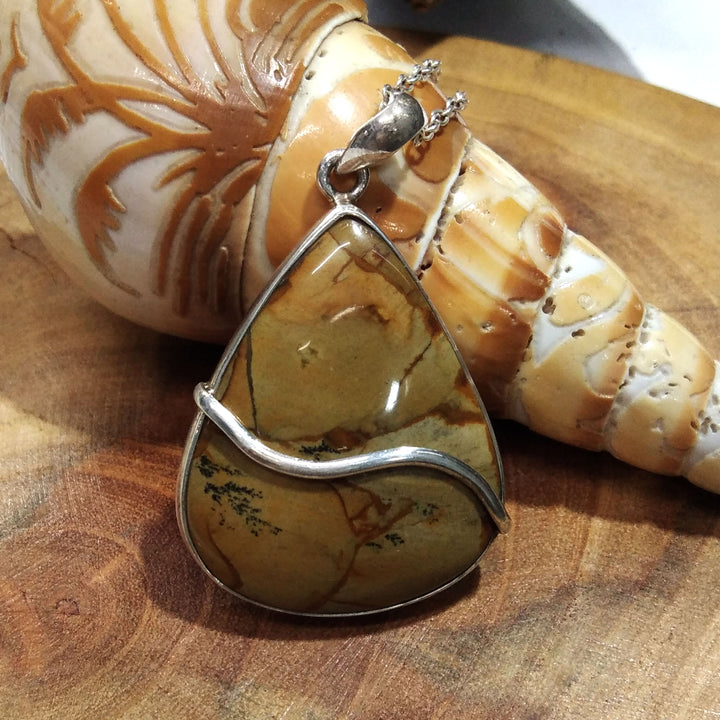 Natural Picture Jasper Gemstone Pendant Necklace Chain, 925 Starling Silver Pendant Necklace, Handmade Jewelry Stone Size 35x28 mm Pendant