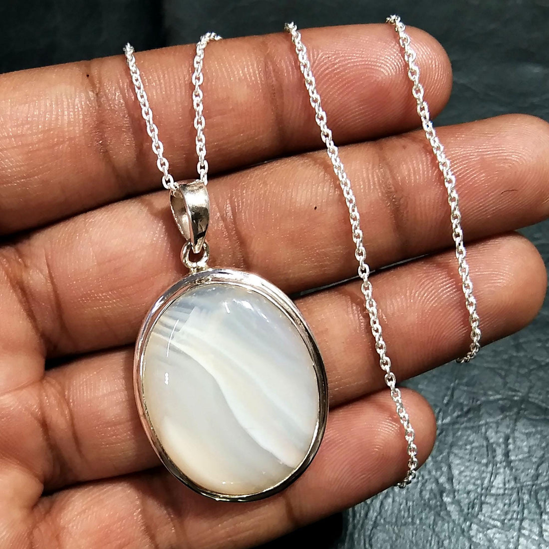 Nature Grey Agate Pendant Chain Necklace, With 925 Starling Silver Jewelry, Grey Agate handmade Pendant, Gift Easter Chain Pendant