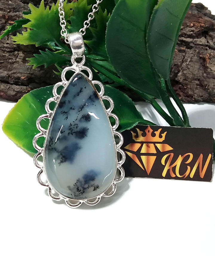 Amazing Design Dendrite Opal Gemstone Pendant, 925 Sterling Silver Pendant, Natural Dendrite Stone Pendant Chain Necklace ,For Girls & Women