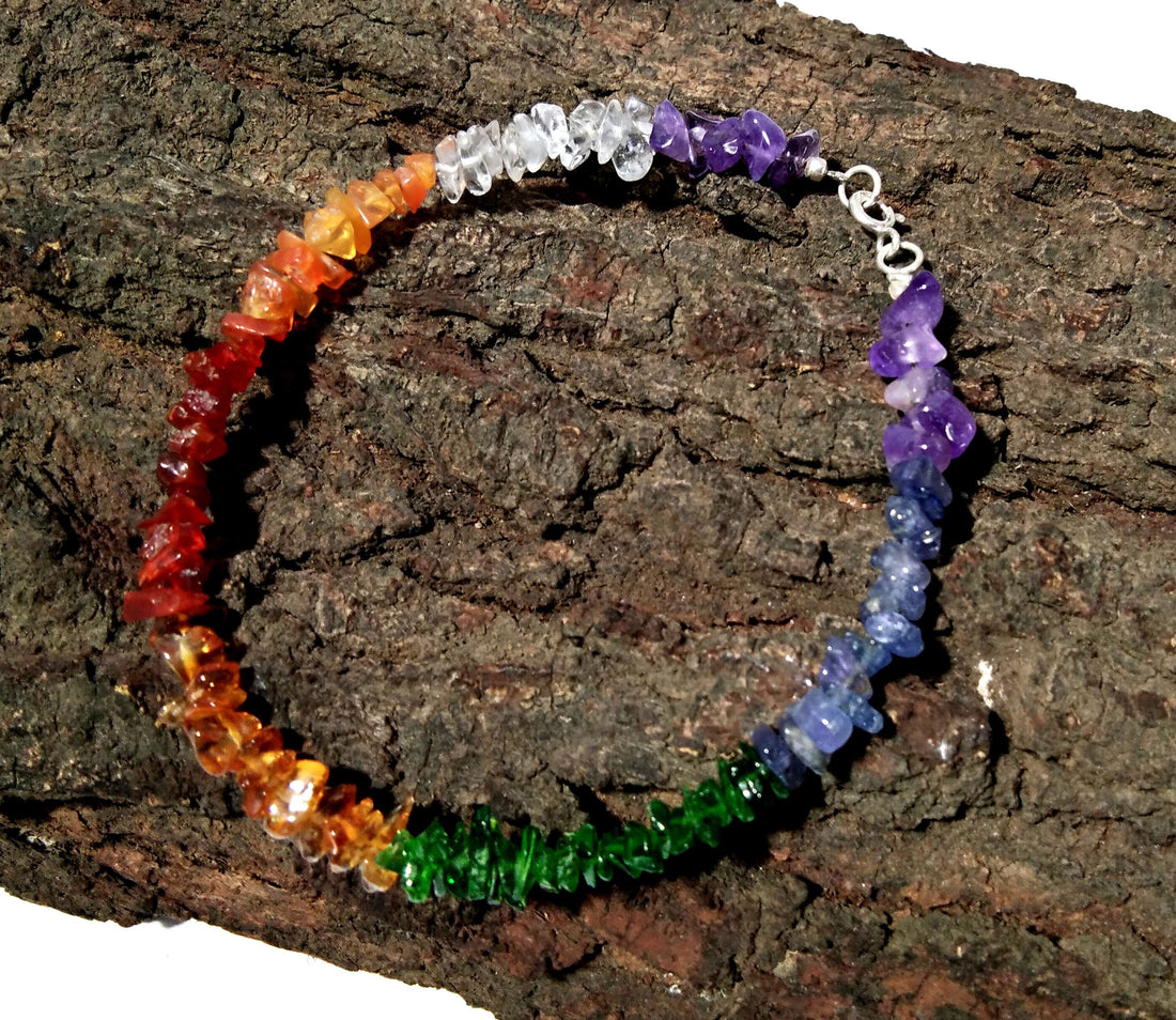 925 Silver With Natural Gemstone Bracelet, 7 Chakra Bracelet, Reiki Healing Crystal Gemstone Anxiety Healing Crystal Bracelet, Yoga Energy