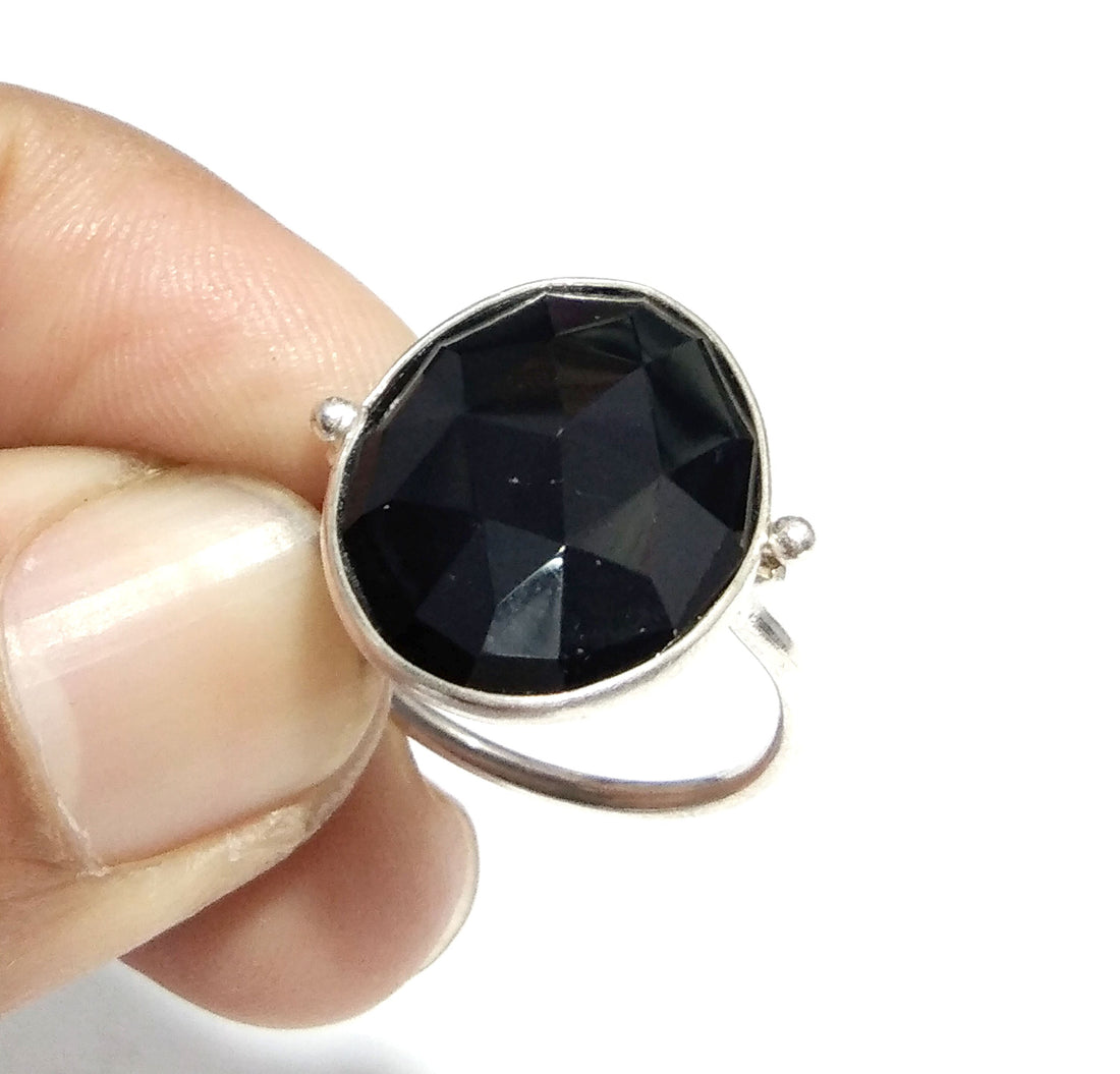 Black Onyx Checker Cut Stone Ring, 925 Solid Starling Silver Ring, Gemstone Size 15x20mm Natural Black Onyx Stone Ring, Gift Engagement Ring