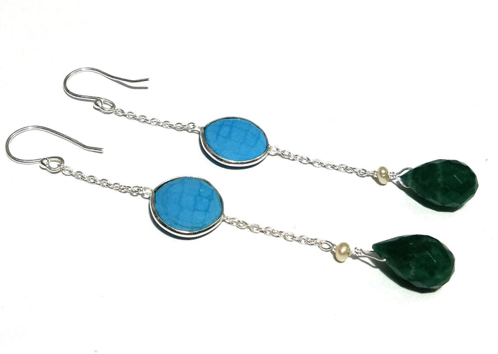 Natural Turquoise,Green Onyx Gemstone Earring, 925 Sterling Silver Earring, Amazing Turquoise Earring, Stone Size 13x13 mm Gift Earring