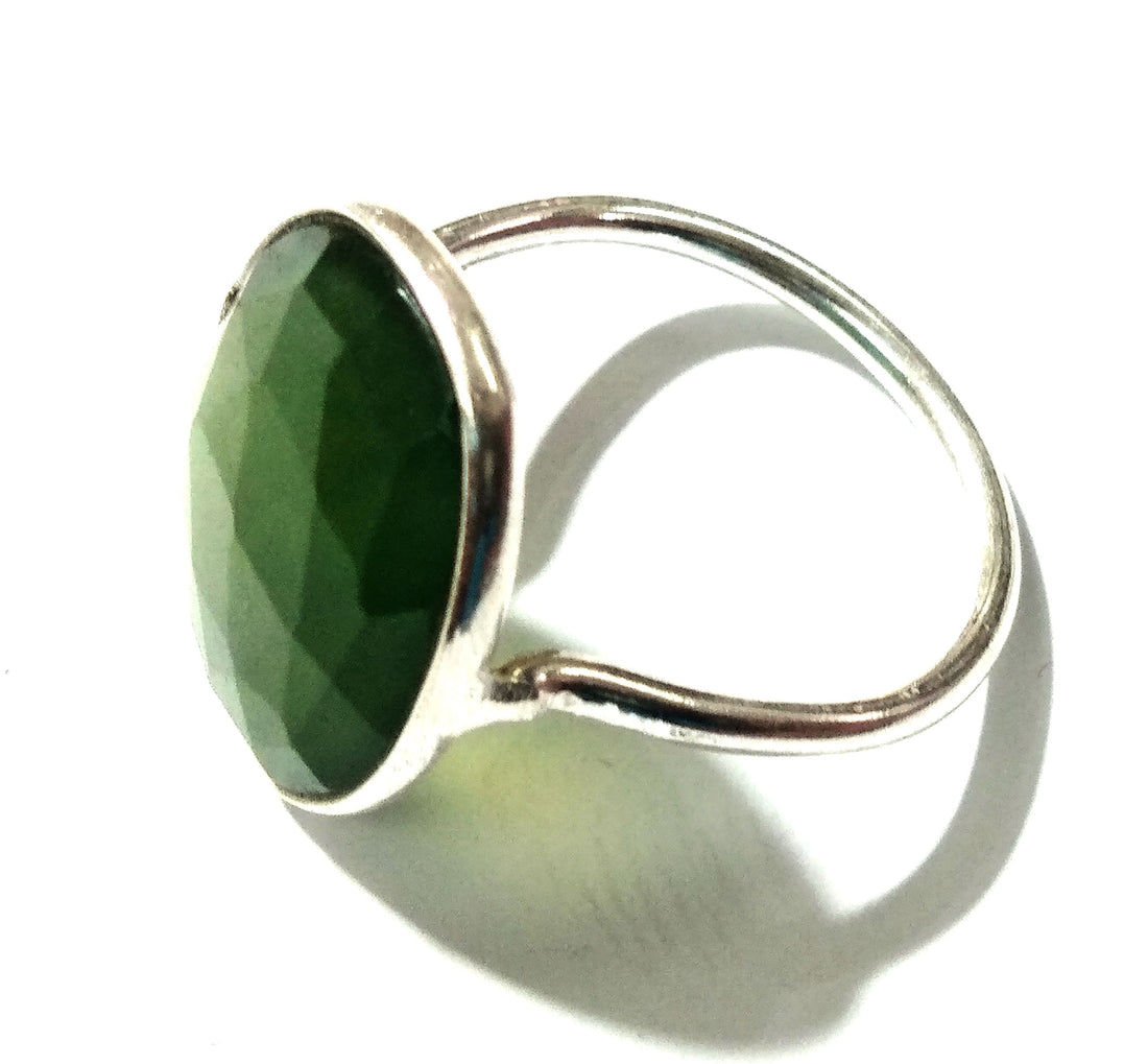 Natural Green Nephrite Jade Ring, 925 Starling Silver Ring, Top Quality Nice Color Gemstone Nephrite Jade Ring, Bezel Stylish Ring For Women