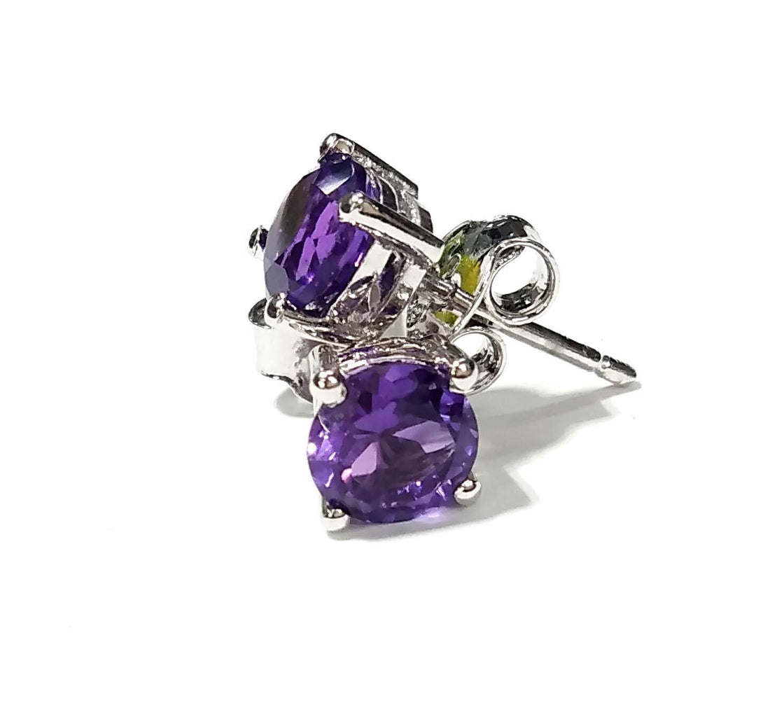 Amethyst Stud Earrings, 925 Solid Starling Silver Earring Jewelry, Natural Amethyst Gemstone Round Shape Stone Size 6x6 mm Gift For Women.