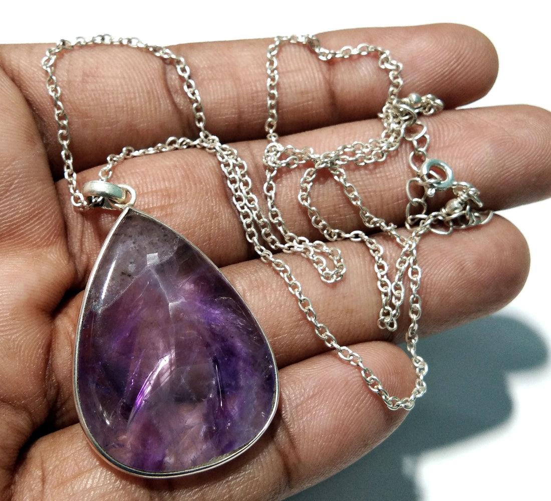 Natural Trapiche Amethyst Druzy Stone Chain Pendant Necklace, 925 Starling Silver Amazing Color Purple Handmade Pendant Gift Wedding Pendant