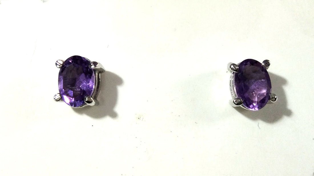 Amethyst Stud Earrings, 925 Solid Starling Silver Earring Jewelry, Natural Amethyst Gemstone Oval Shape Stone Size 7x5mm Gift for Her, Studs