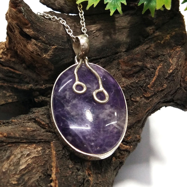 Natural Amethyst Gemstone Pendant Chain Necklace, 925 Starling Silver Pendant Necklace, Handmade Jewelry Stone Size 28x21 mm Gift Pendant
