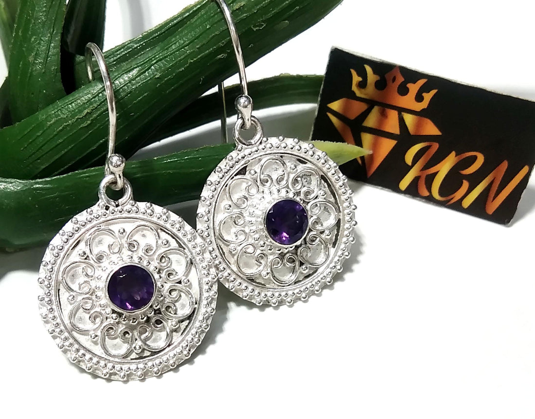925 Starling Silver Earring, Very Beautiful Nice Earring, Fine Silver Earring, Natural Gemstone Amethyst Earring, For Girls & Women Earring.