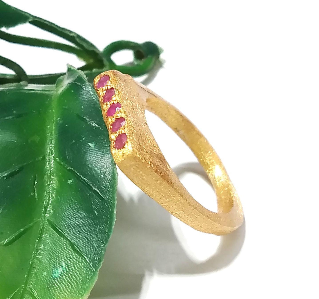 Natural Red Ruby Ring, Solid 925 Sterling Silver Gold Plated Ring, Beautiful Red Ruby Silver Ring, Engagement Ring, For Gift Birthday Ring