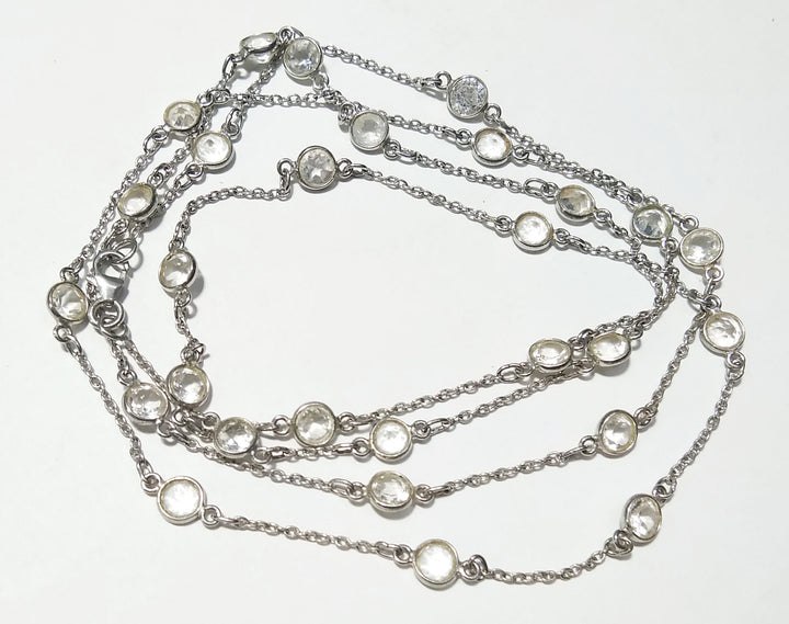 Natural White Topaz Stone Chain Necklace, Solid 925 Starling Silver Chain, 44''Inches Adjuster Beaded Chain Necklace Jewelry Making