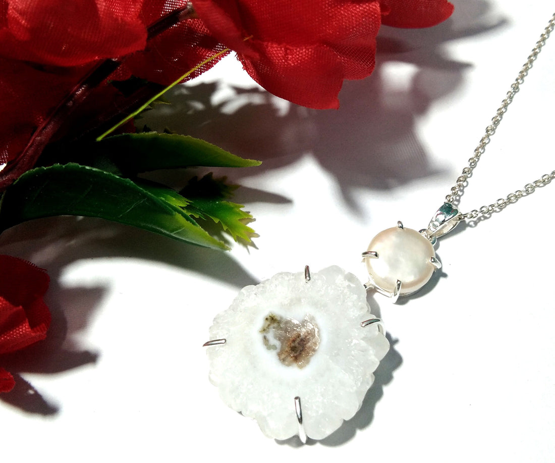 Wonderful Solar Quartz/Pearl Gemstone Pendant Chain Necklace, 925 Sterling Silver Fancy Shape Handmade Pendant Gift Easter Pendant Necklace