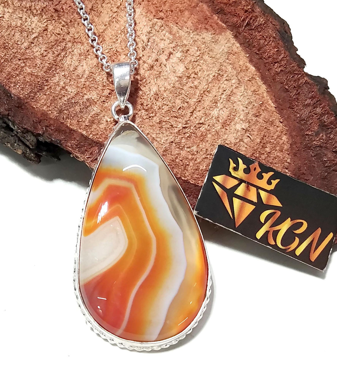 Natural Orange Agate Gemstone Pendant, 925 Sterling Silver Pendant Chain Necklace, Stylish Nice Handmade Silver Pendant, Gift Birthday Stone