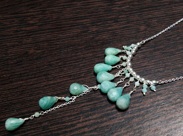 Natural Amazonite Drop's Gemstone Chain Necklace Jewelry, 925 Starling Silver Chain Necklace, Amazonite Stone Necklace, For Girls & Women