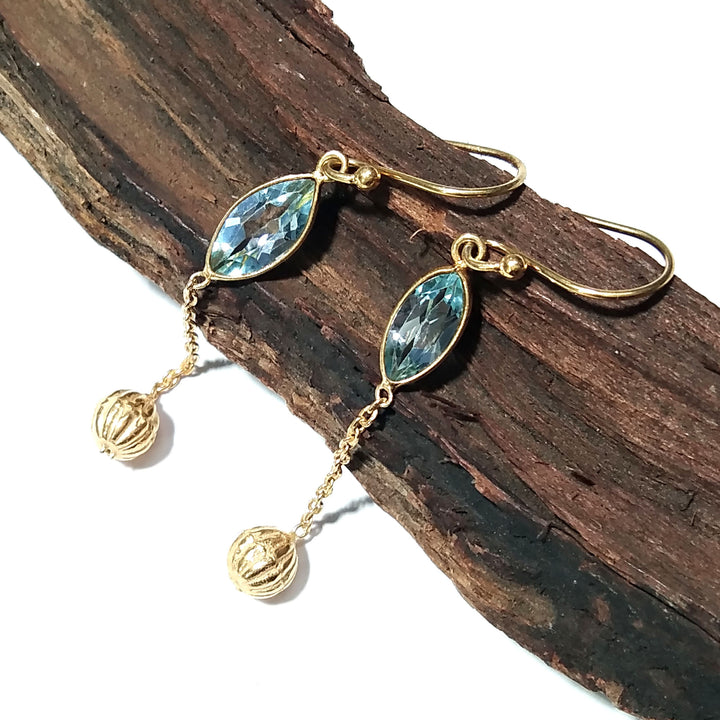 Natural Blue Topaz Gemstone Earring, 925 Sterling Silver Gold Plated Earring, Beautiful Design Blue Topaz Earring, For Gift Birthday Earring