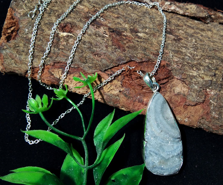 Beautiful Natural Desert Druzy Gemstone Pendant Chain Necklace, 925 Starling Silver Pendant, Handmade Gift Jewelry Wedding Pendant Stone