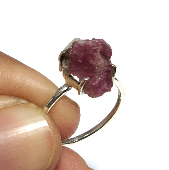 Natural Red Ruby Rough Gemstone Ring, 925 Solid Sterling Silver Ring, Red Ruby Stone Size 14x11 mm Handmade Ring, For Gift Birthday Ring