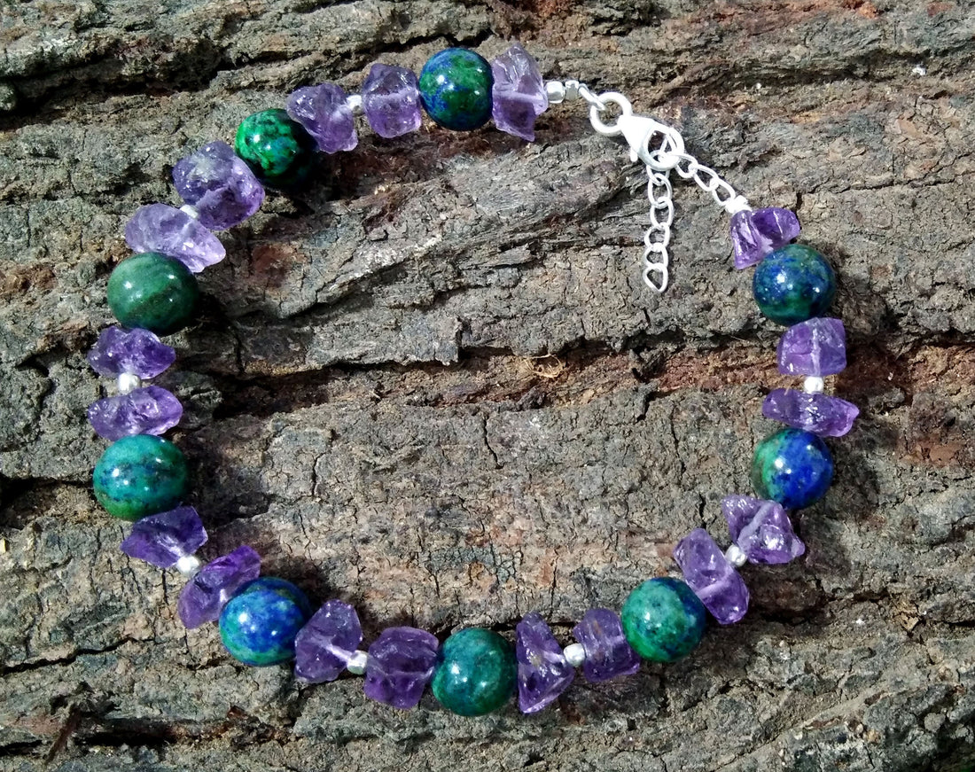 Top Amazing Quality Natural Azurite Malachite & Amethyst Bracelets, Very Beautiful Gemstone With 925 Silver Adjustable Bracelets Jewelry