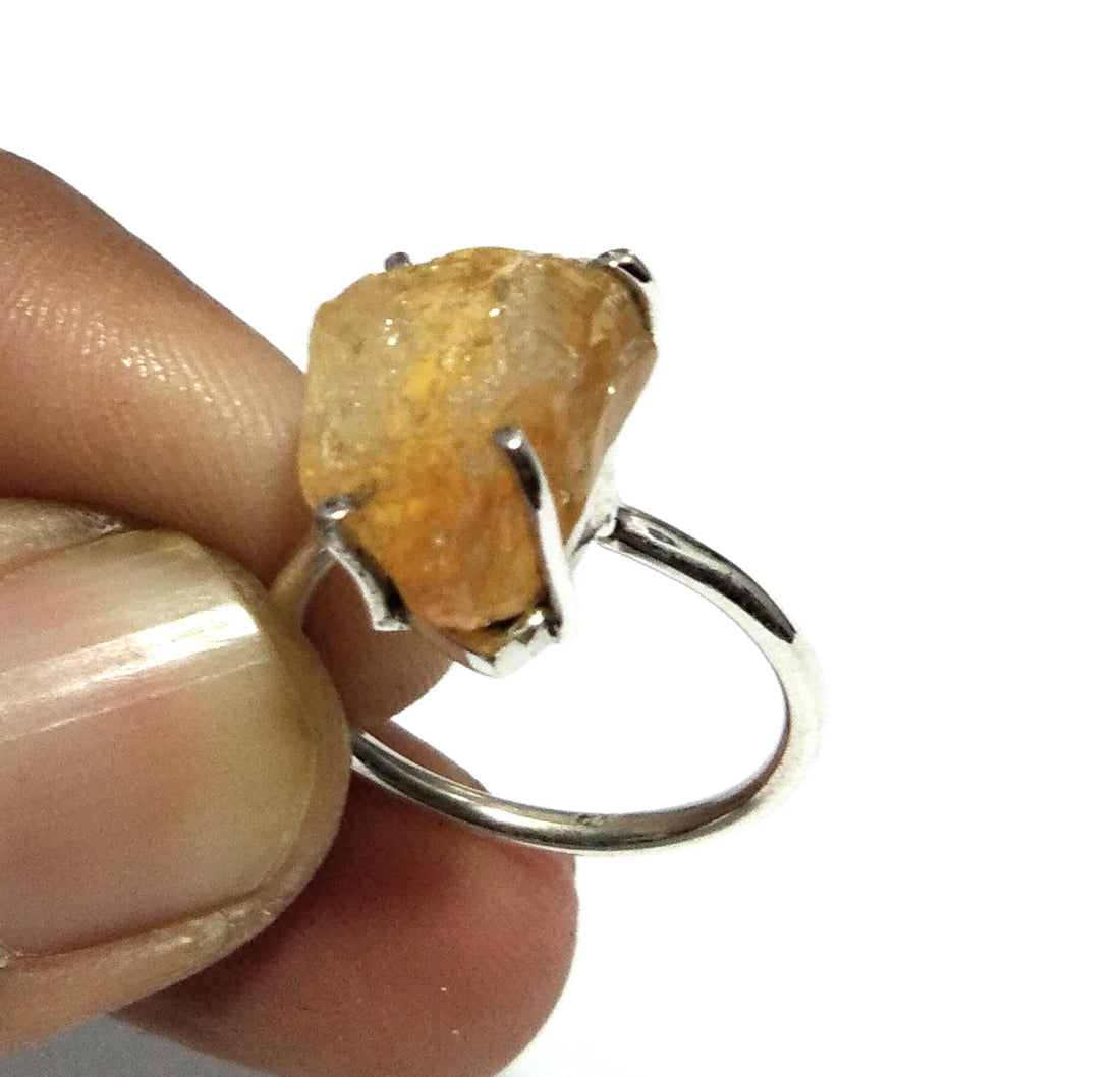 Natural Rough Citrine Gemstone Ring, 925 Solid Sterling Silver Ring, Citrine Stone Size 18x9 mm Handmade Ring, Gift Wedding Ring Jewelry