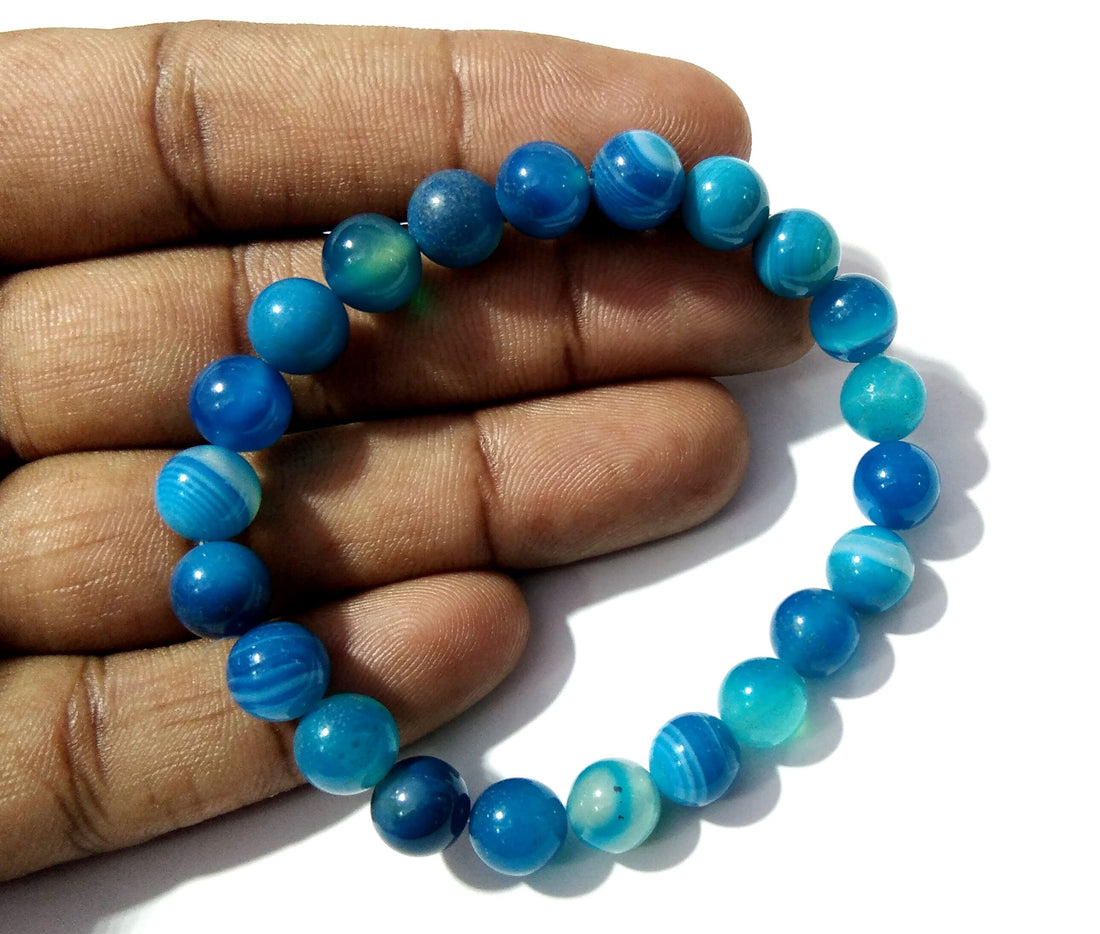 Natural Blue Lace Agate Gemstone Bracelet, Friendship Beads Bracelet, Healing Men & Women Round Bracelet, Size 8x8 mm Gift Bracelet