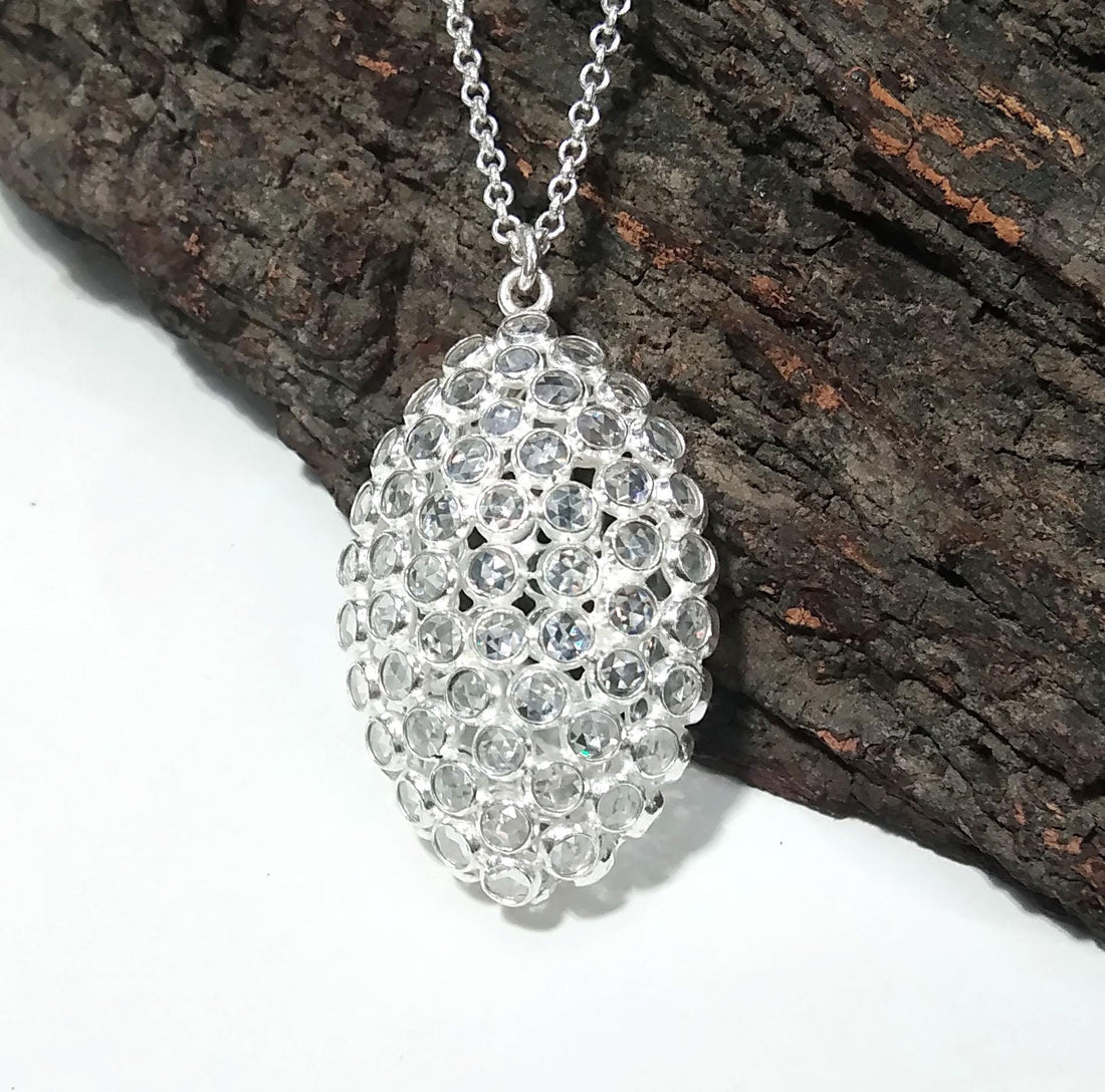 Natural White Zircon Gemstone Pendant, Amazing Design White Zircon Stone Pendant, 925 Sterling Silver Pendant, For Gift Pendant