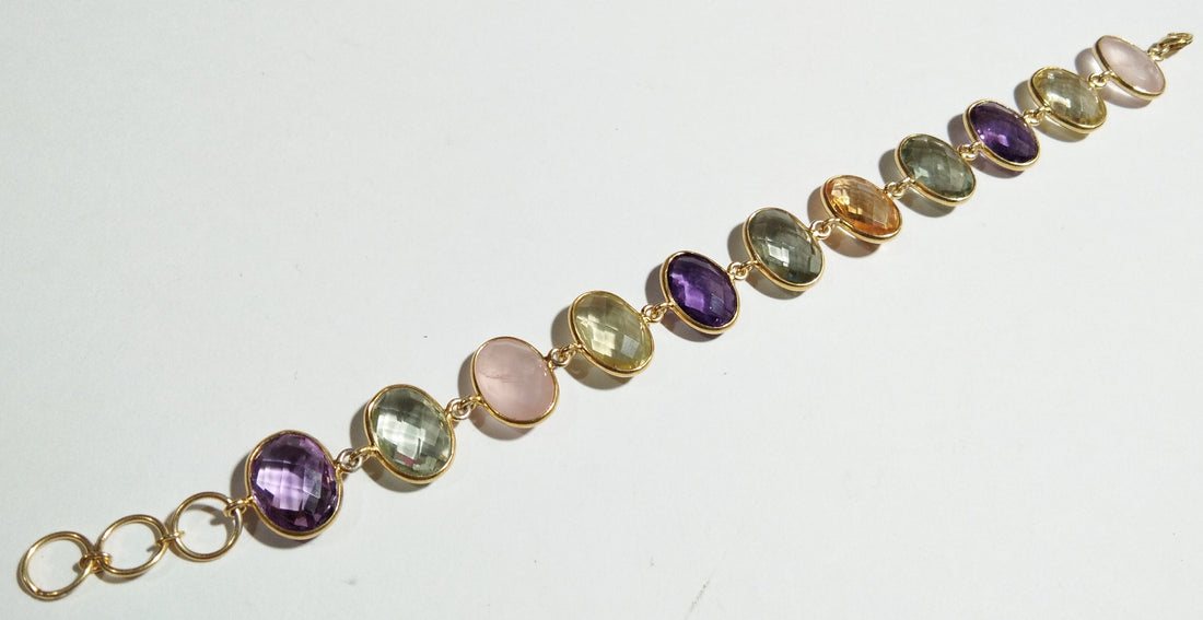 Green Amethyst,Amethyst,Citrine & Rose Quartz Bracelet, 925 Sterling Silver Jewelry, Good Quality Gemstone Bracelet, For Girls/Women Gift