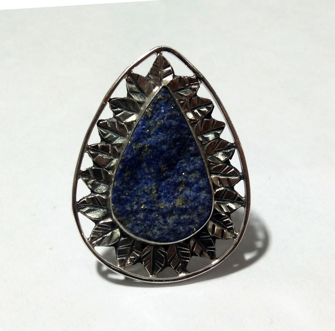 Lapis Lazuli Druzy Ring, 925 Starling Silver Ring, Natural Gemstone Lapis Lazuli Druzy Jewelry, Beautiful Leaf Stylish Ring, Handmade Ring.