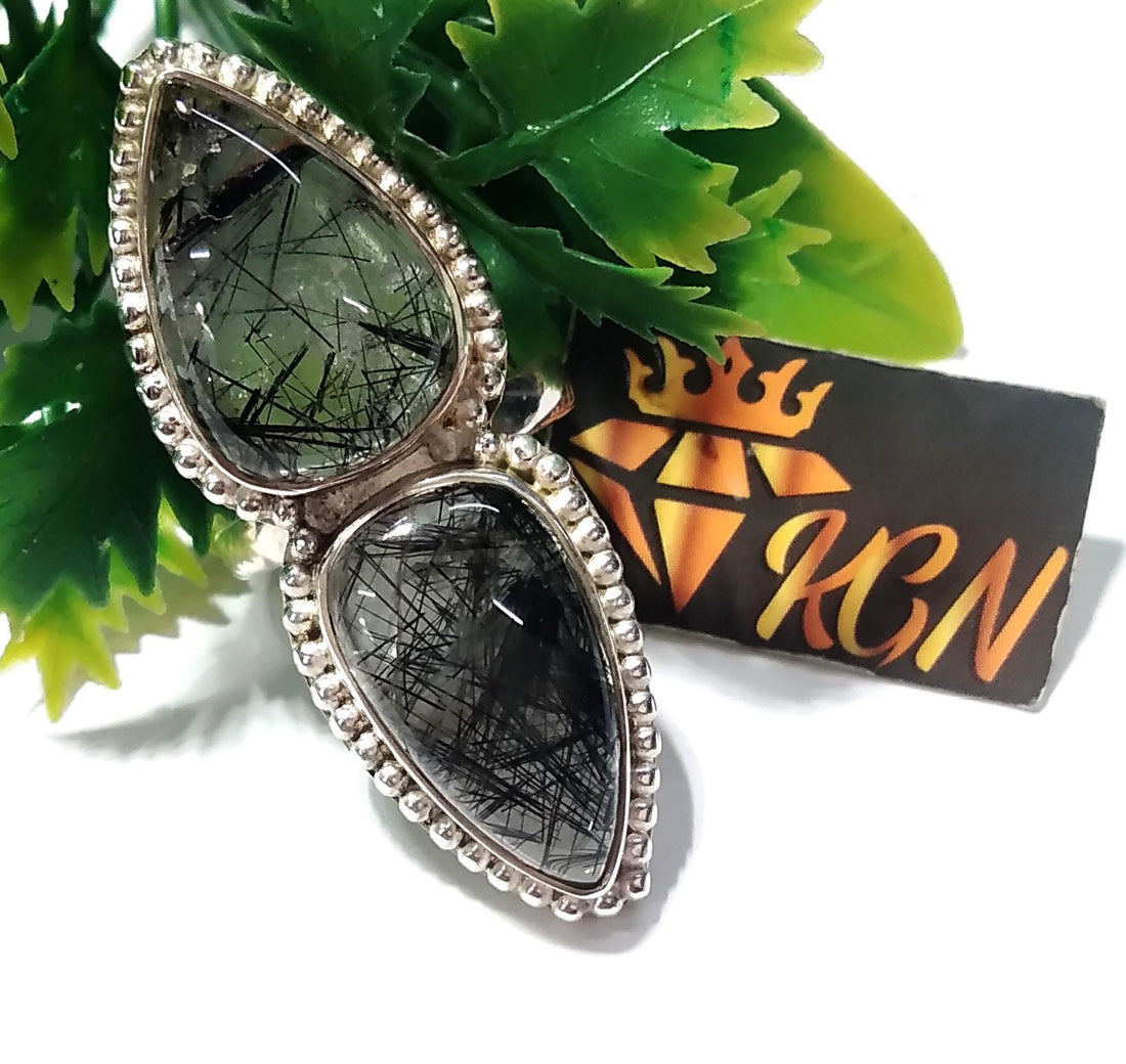 Black Rutile Cabochon Rings, 925 Starling Silver Jewelry, Natural Gemstone Black Rutile Ring, Beautiful Stylish Ring, For Girls/Women Ring