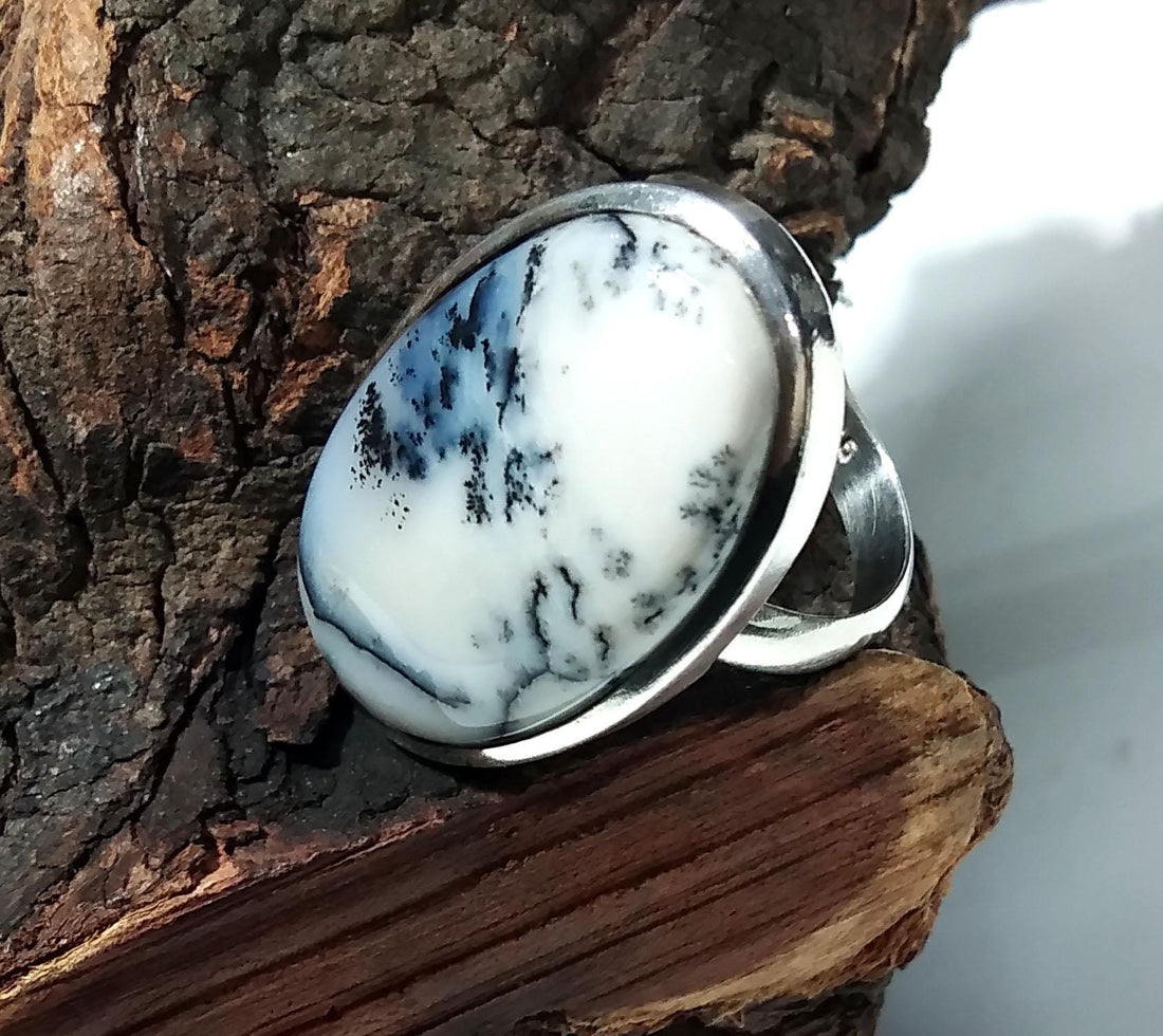 Natural Dendrite Opal Gemstone Ring, 925 Solid Starling Silver Ring, Oval Shape Stone Size 30x18 mm Handmade For Gift Birthday Ring Jewelry