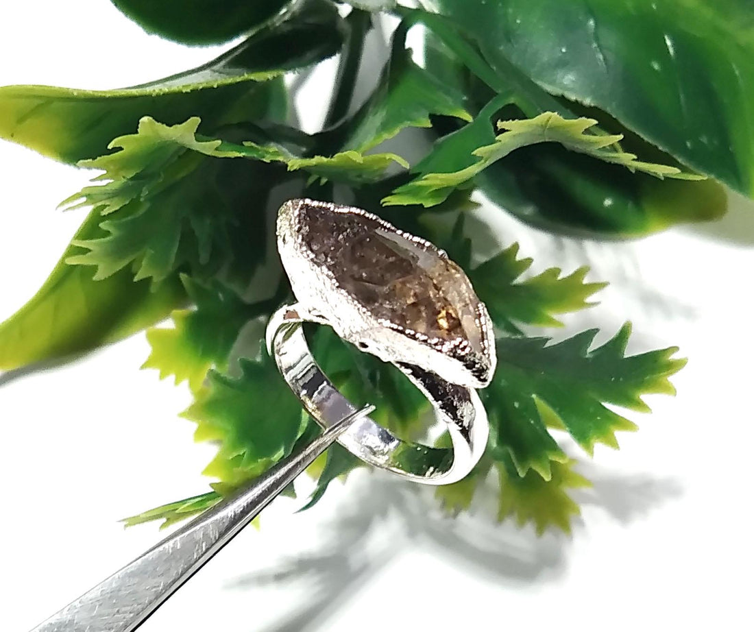 Natural Herkimer Diamond Stone Rough Ring, Solid 925 Sterling Silver Ring, Diamond Stone Size 17x7mm Handmade Gift Statement Ring Jewelry