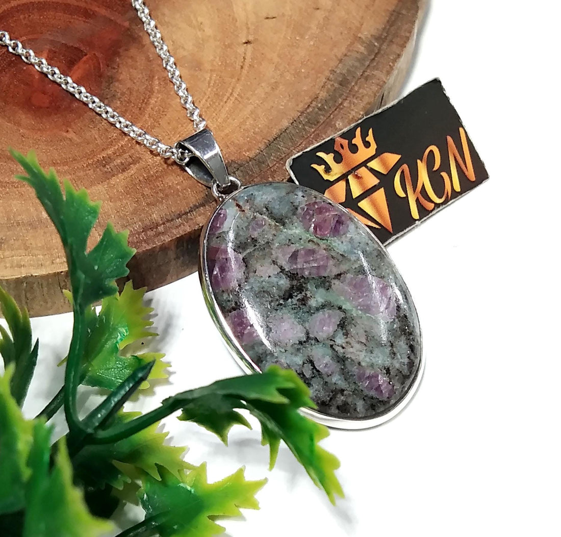 Amazing Ruby Fuchsite Cabochon Pendant, 925 Starling Silver Pendant, Ruby Fuchsite Gemstone Pendant Chain Necklace, Handmade Jewelry Pendant
