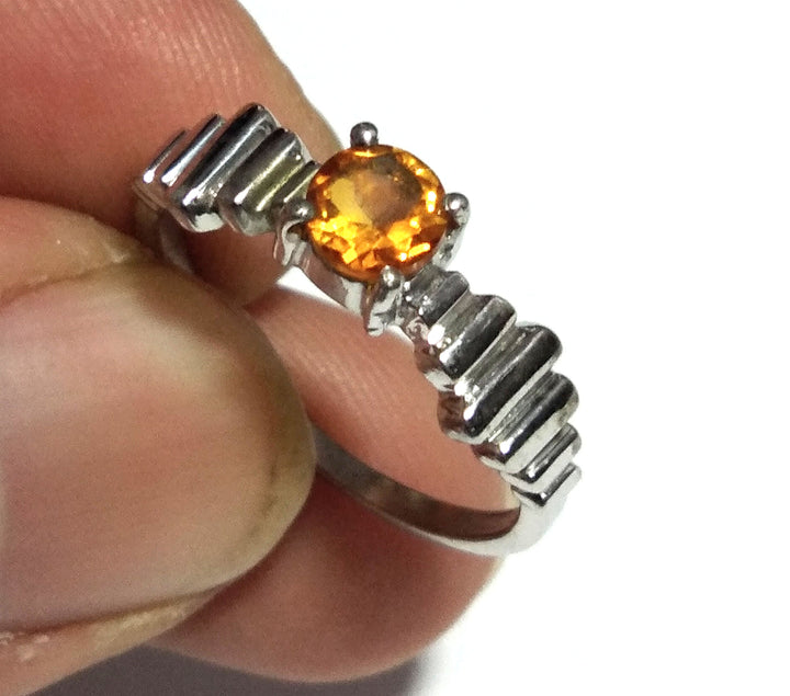 Natural Citrine Faceted Stone Ring, 925 Solid Starling Silver Ring, Round Shape Stone Size 4x4mm Top Color Yellow Citrine Gift Birthday Ring