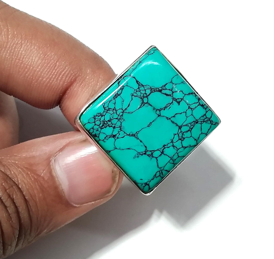 Turquoise Gemstone Rings, Solid 925 Sterling Silver Ring, Natural Turquoise Cabochon Stone Ring, Handmade Sterling Silver Statement Ring