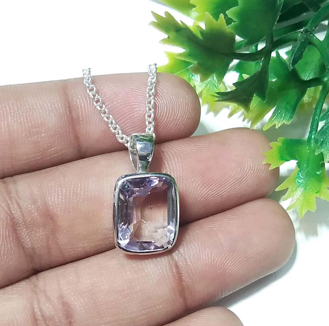 Amethyst Gemstone Pendant, 925 Starling Silver Pendant Necklace Chain, Amethyst Pendant, Handmade Jewelry Stone Size 13x10mm Gift Pendant