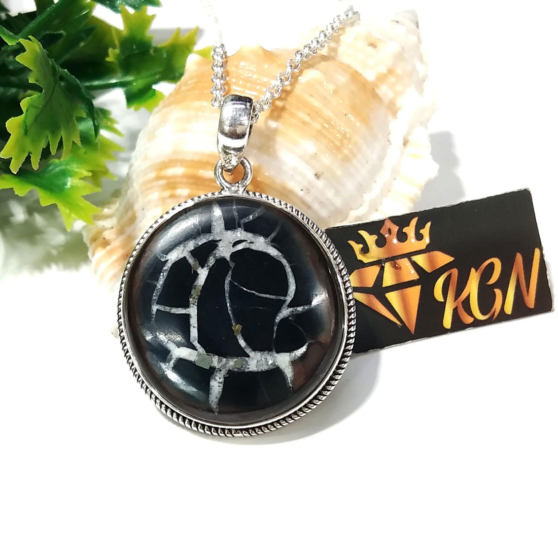 Natural Septarian Gemstone Pendant Chain Necklace, Amazing Design Septarian Stone Pendant, Solid 925 Sterling Silver Pendant, Gif For Her