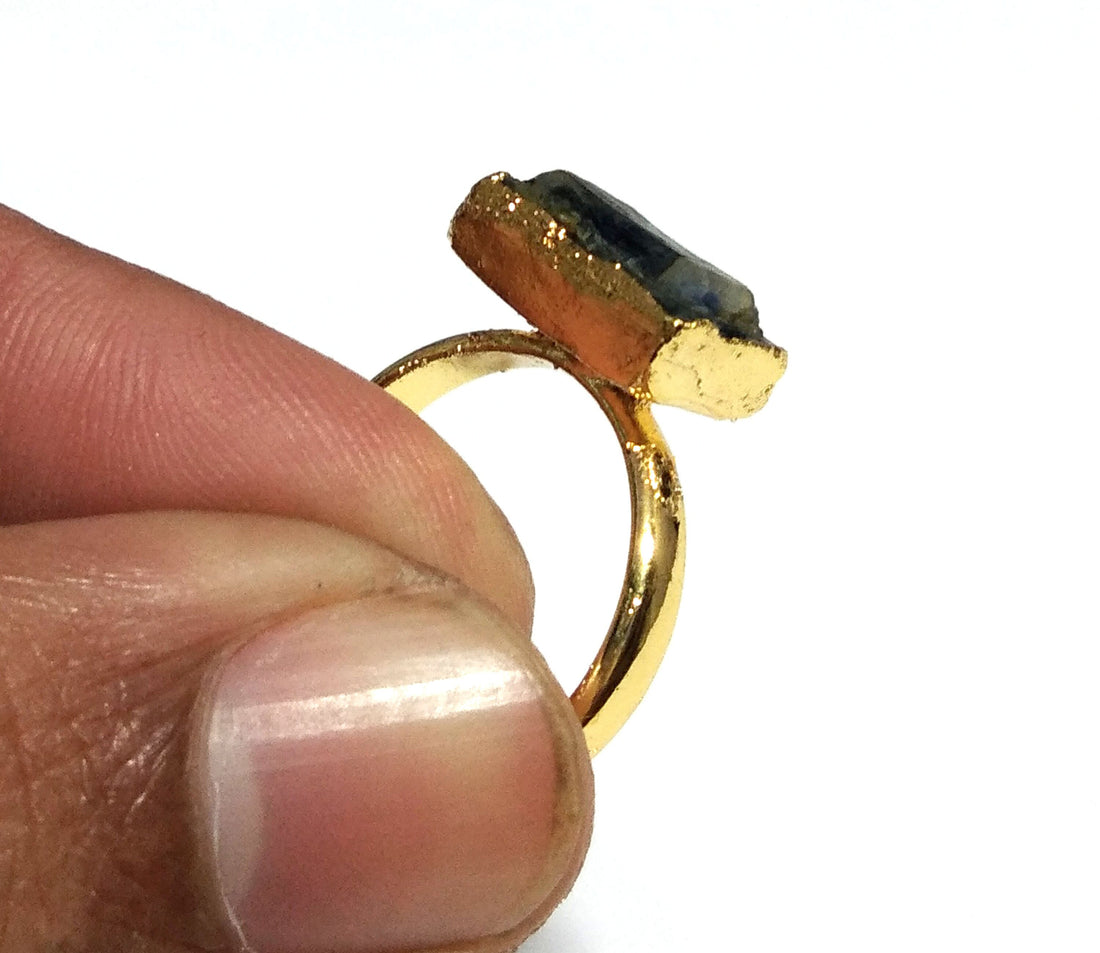 Natural Blue Kyanite Raw Stone Ring, Solid 925 Sterling Silver With Gold Plated Ring, Kyanite Stone Size 9x13mm Handmade Gift Statement Ring