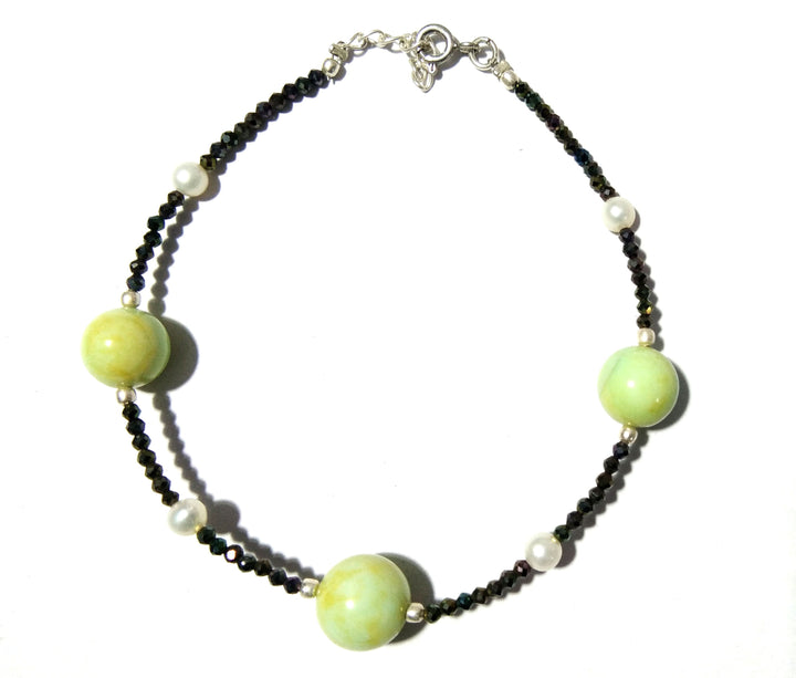 20% Off !!! Green Opal & Black Spinel With 925 Silver Bracelet, May August Birthstone, Healing Stone, Skinny Stacking Gemstone Bracelet Gift