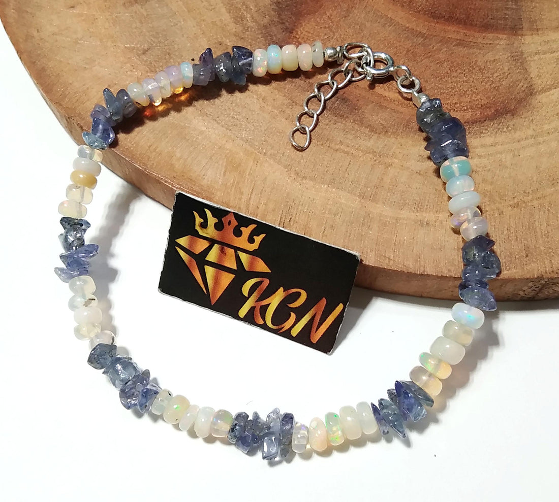 Natural Tanzanite And Ethiopian Opal Bracelet, Flashy Opal Gemstone Bracelet, December Birthstone Gift, Handmade Opal Jewelry, Gift For Her