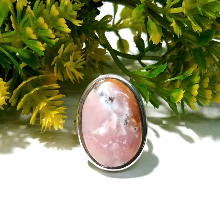 Pink Opal Cabochon Ring, 925 Solid Starling Silver With Natural Gemstone Pink Opal Stylish Silver Ring, Handmade Gift For Girls & Women Ring