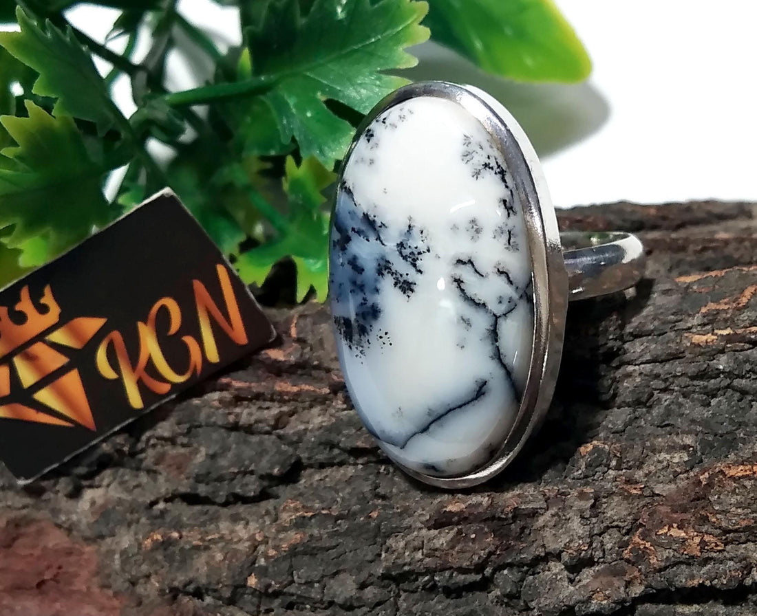 Natural Dendrite Opal Gemstone Ring, 925 Solid Starling Silver Ring, Oval Shape Stone Size 30x18 mm Handmade For Gift Birthday Ring Jewelry